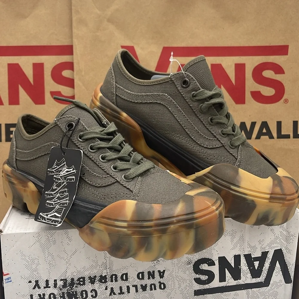 Vans WMNS Olive Green Sneakers Camouflage Old Skool Tapered Modular Grape Leaf - Picture 3 of 16